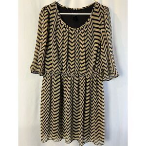 Enfocus Studio Women's Plus 14 Chevron Blouson Dress Black Beige